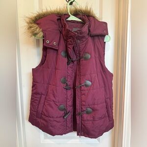 The Limited puffer vest with removable hood. Wine color